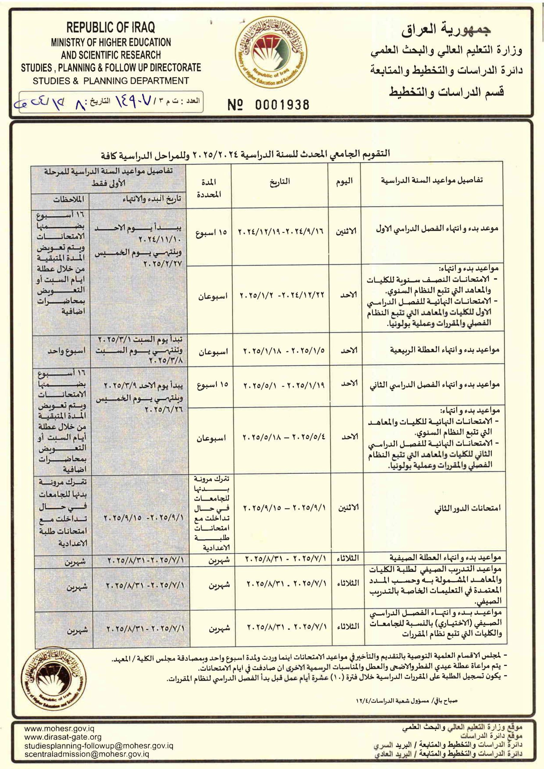 التقويم الجامعي المحدث للسنة الدراسية 2023 