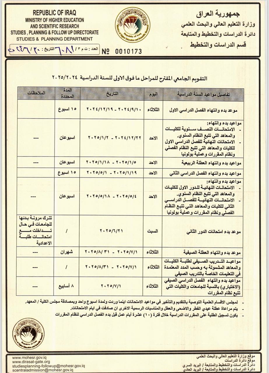 التقويم الجامعي المحدث للسنة الدراسية 2023 